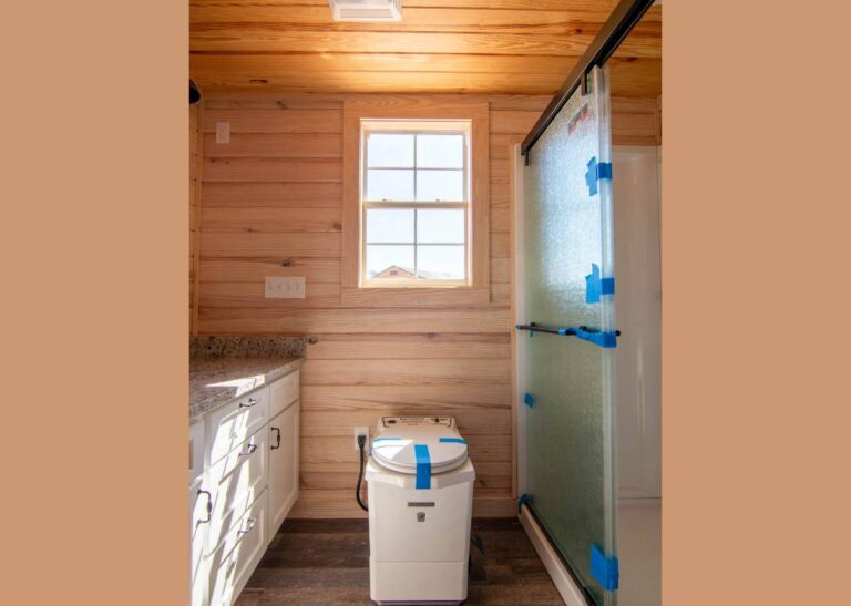 Bathroom in tiny prefabricated home for sale at Tiny Hive