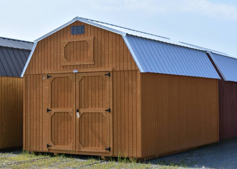 Affordable loft barn shed for sale at Tiny Hive in Giddings, TX