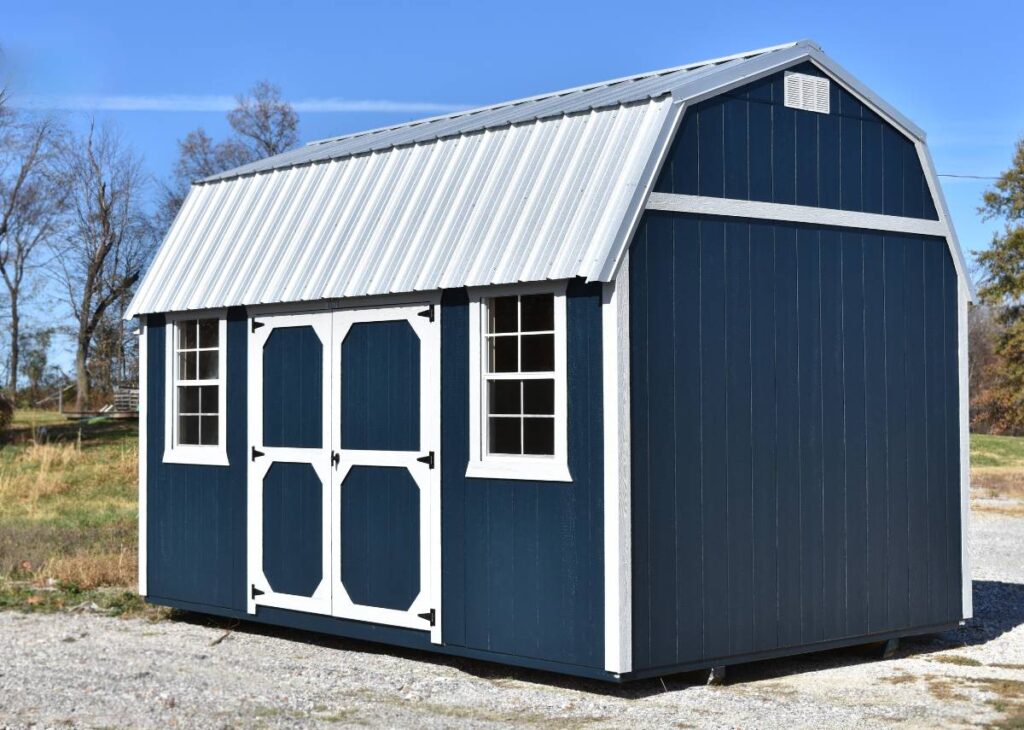Painted side lofted barn for sale at Tiny Hive in Giddings, TX