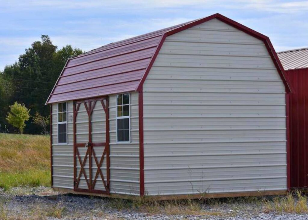 Metal side lofted barn for sale at Tiny Hive in Giddings, TX
