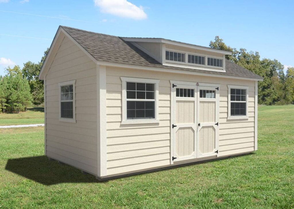 Metro garden tool shed with windows at Tiny Hive in Giddings, TX