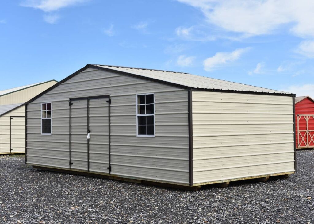 Large metal shed at Tiny Hive Giddings