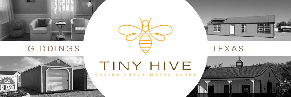 Portable storage and metal buildings at Tiny Hive in Giddings, TX