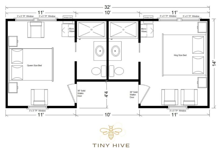 Floor plan for duplex cabin at Tiny Hive