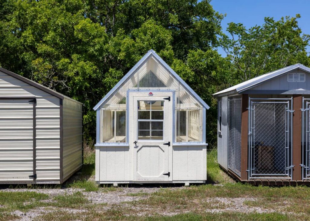 Greenhouse for backyard at Tiny Hive in Giddings, TX