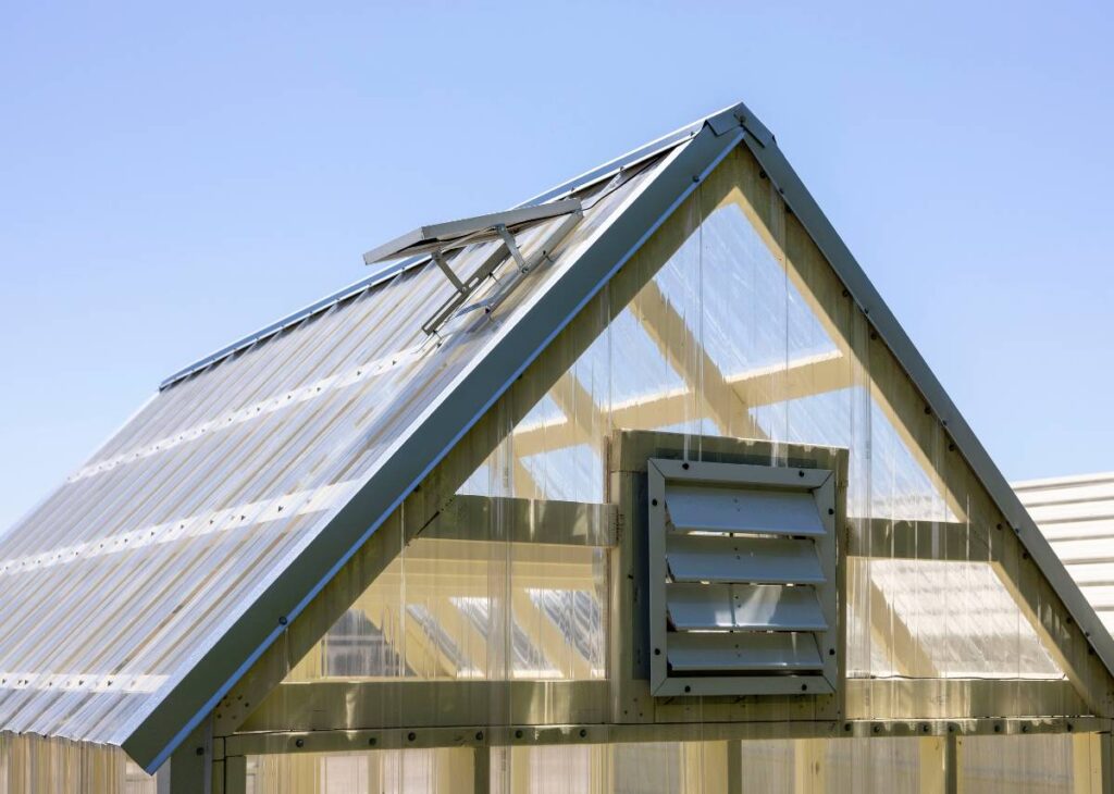 Greenhouse vent on greenhouse at Tiny Hive Giddings, TX