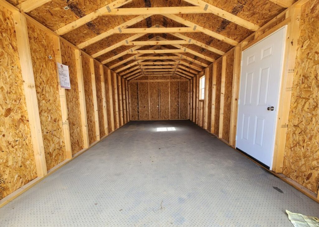 Interior of portable garage for sale at Tiny Hive Giddings, TX