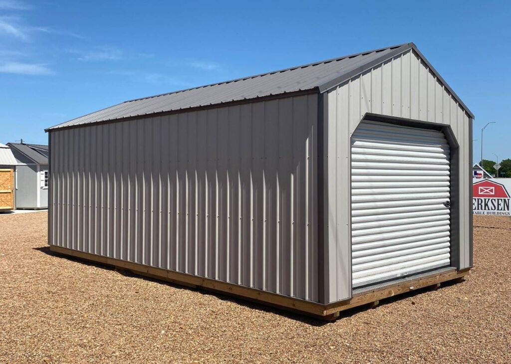 Metal garages at Tiny Hive in Giddings, TX