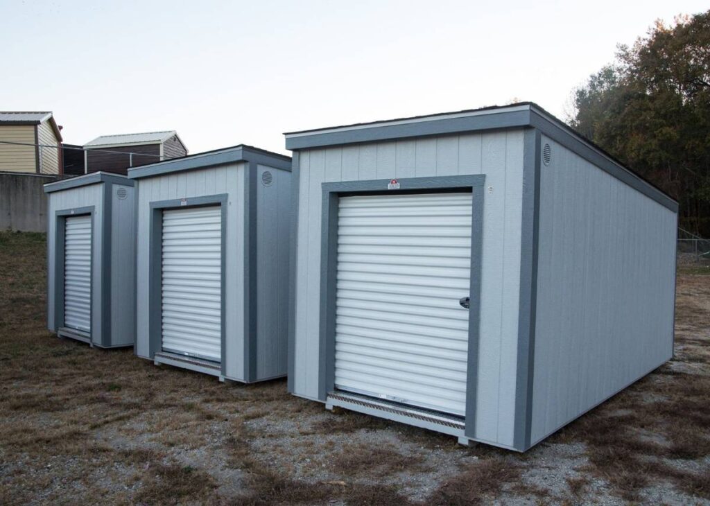 Row of metro garages at Tiny Hive in Giddings, TX