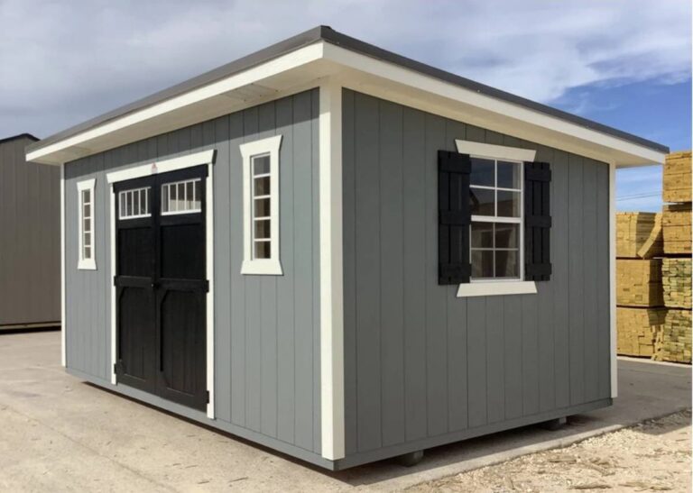 Painted metro studio shed at Tiny Hive in Giddings, TX
