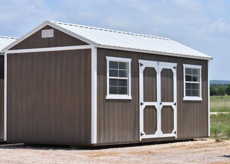 Painted side utility shed for sale at Tiny Hive in Giddings, TX