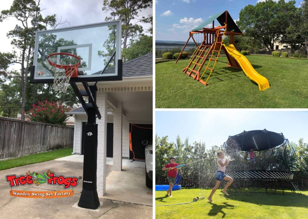 Playscapes, trampolines, and basketball hoop Giddings