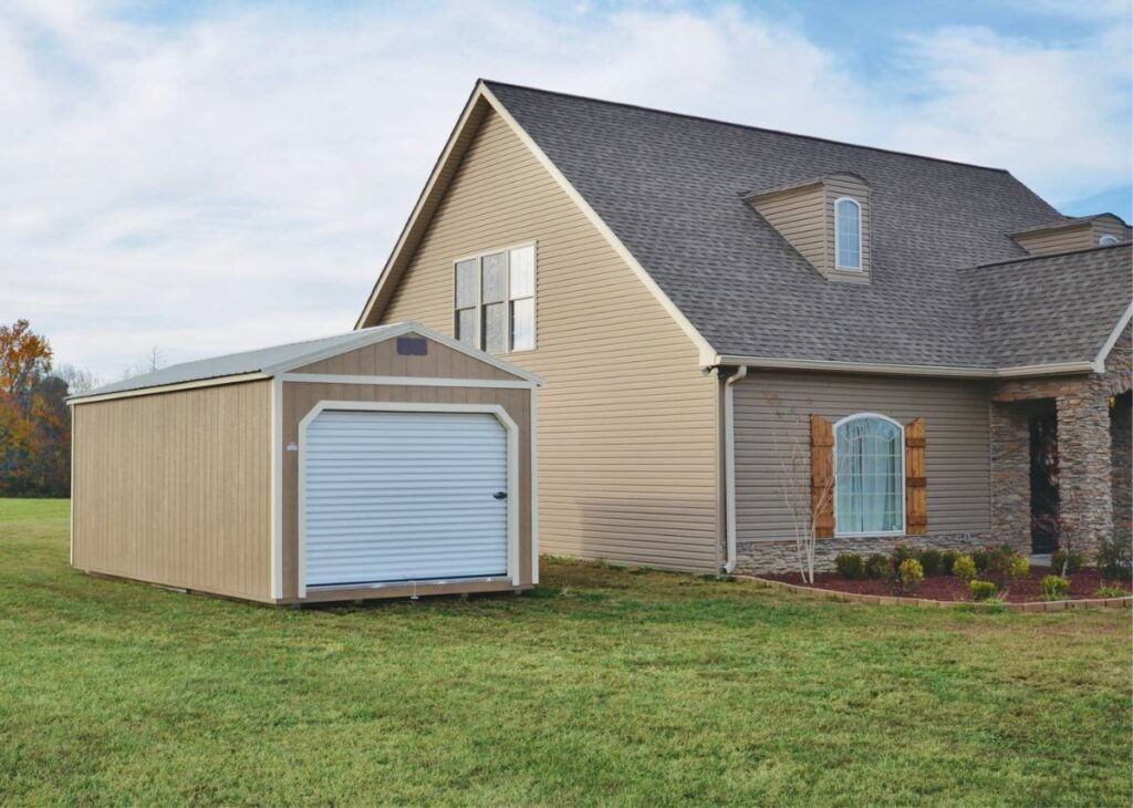 Brown portable garages in Texas for sale at Tiny Hive in Giddings
