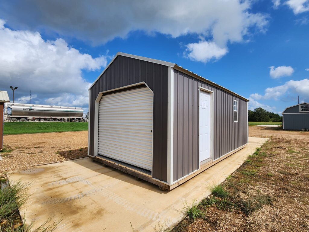 Portable garage for sale at Tiny Hive in Giddings, TX