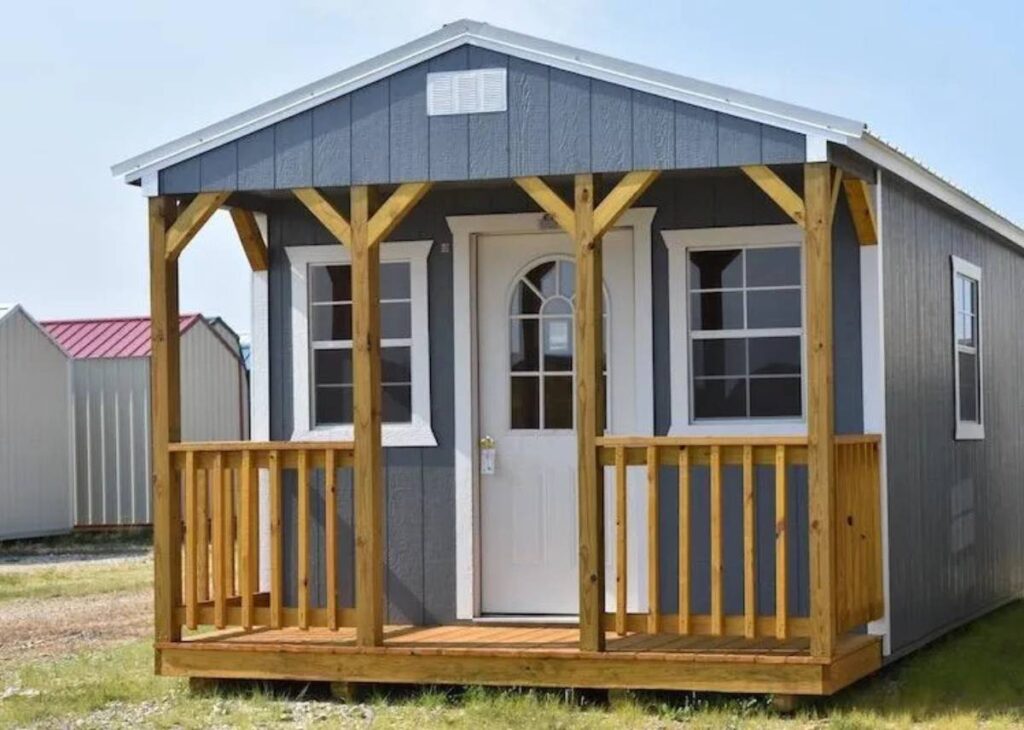 Standard gray cabin shell for sale at Tiny Hive in Giddings, TX