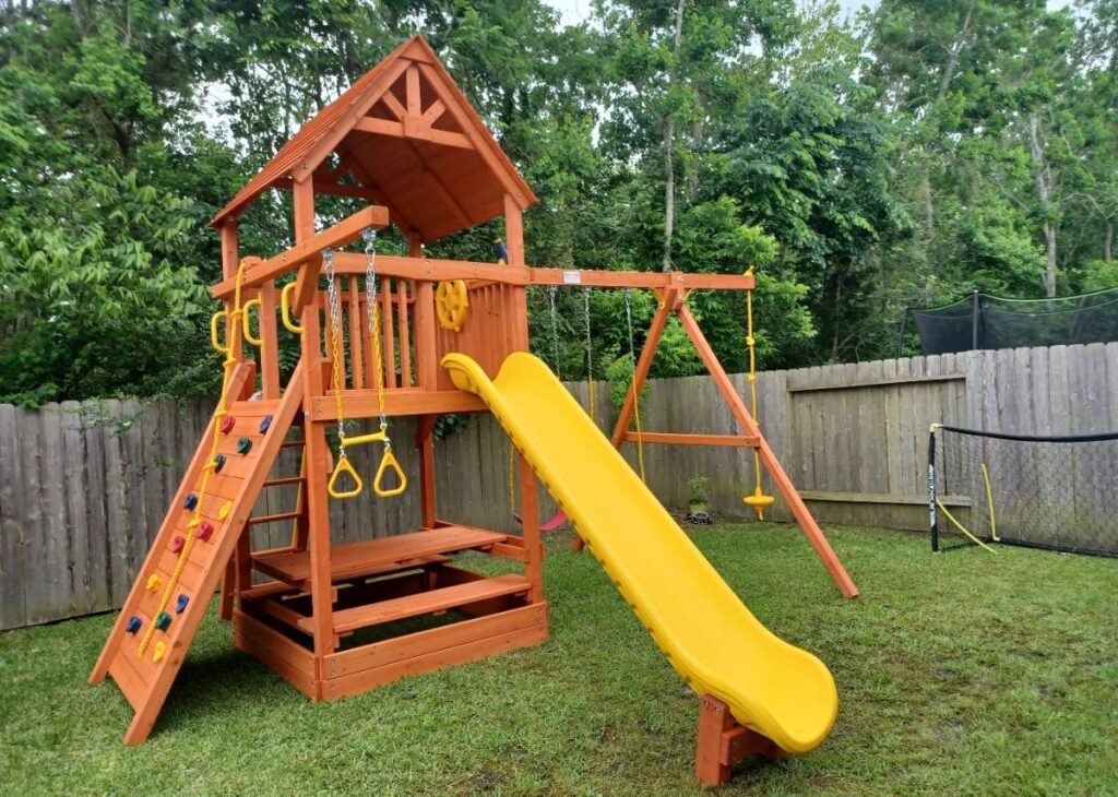 Wooden Swingset at Tiny Hive Giddings, TX