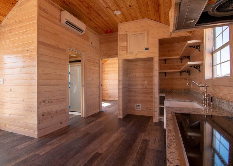 Spacious hallway in tiny prefab cabin in Giddings, TX at Tiny Hive