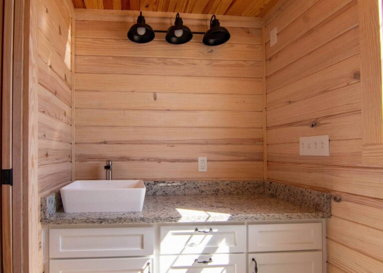 Bathroom sink in tiny prefabricated home at Tiny Hive