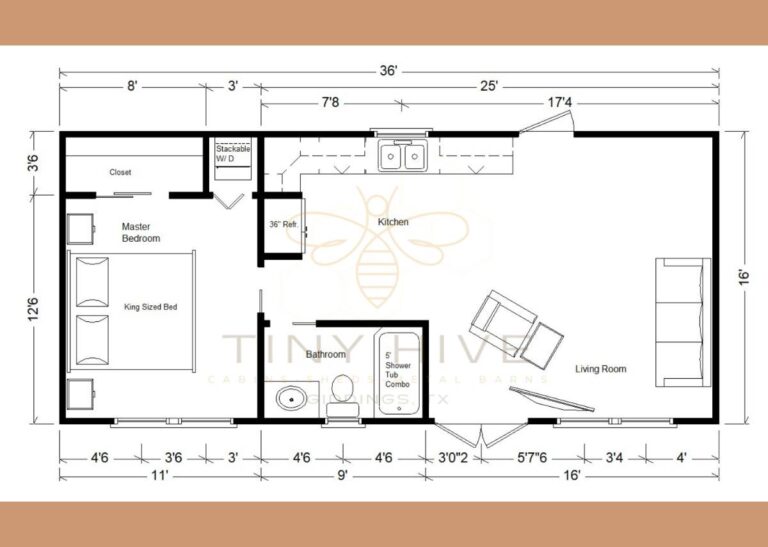 Floorplan of tiny prefabricated home for sate at Tiny Hive