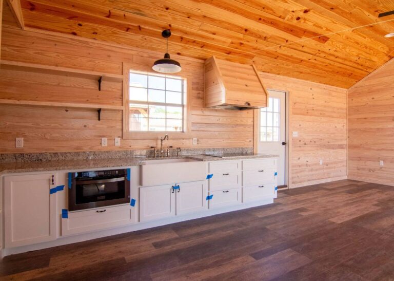 Kitchen in tiny prefabricated home in Giddings, TX