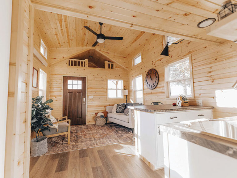 Living space in Scout tiny home for sale at Tiny Hive in Giddings, TX