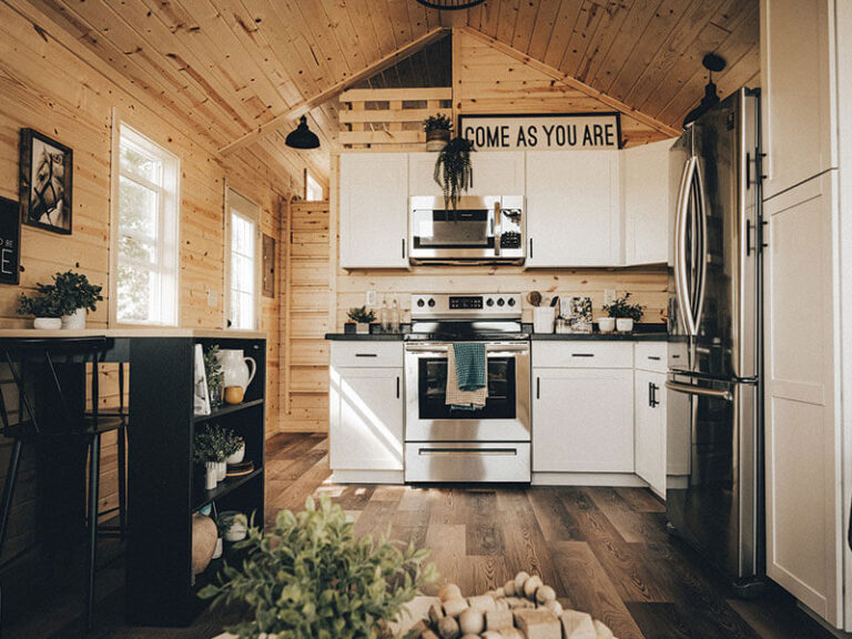 Kitchen in Model A Dakota Cabin for sale at Tiny Hive in Giddings, TX