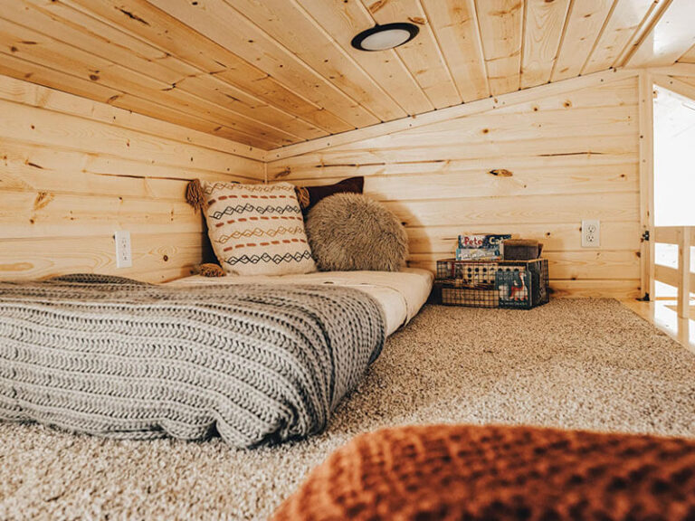 Sleeping loft in tiny home at Tiny Hive in Giddings, TX