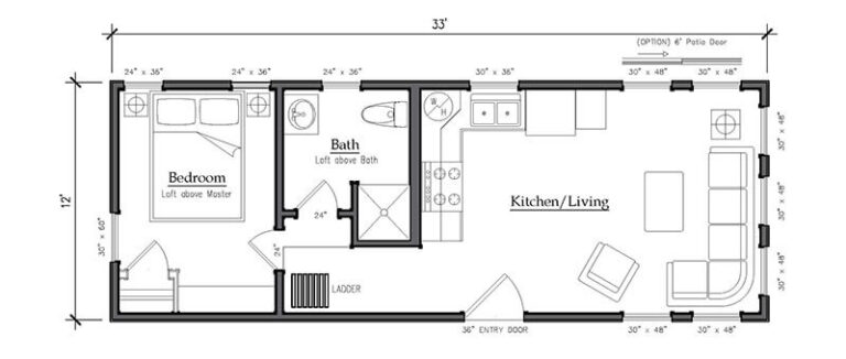 Model A tiny home floor plan for sale at Tiny Hive in Giddings, TX