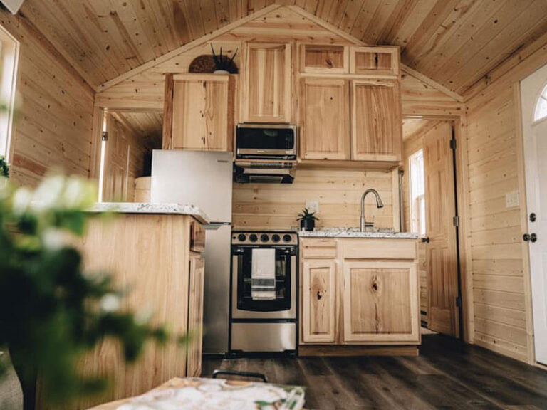 Kitchen of accessory dwelling unit for sale at Tiny Hive in Giddings, TX