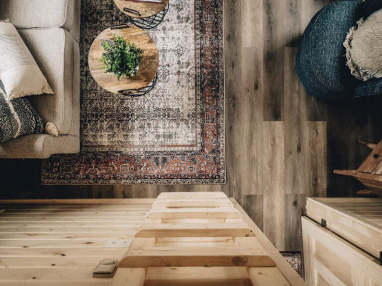 Loft ladder in tiny homes for sale at Tiny Hive in Giddings, TX