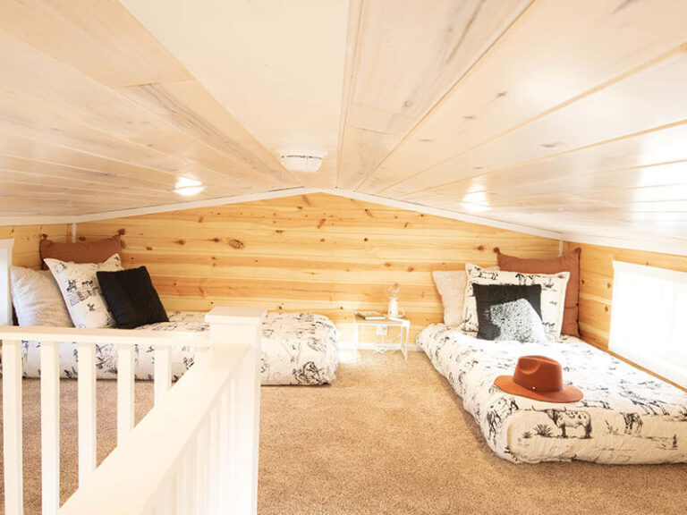 Sleeping loft in tiny home at Tiny Hive in Giddings, TX