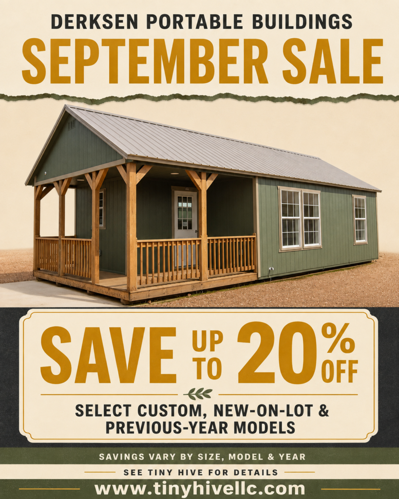 Derksen cabin shell with front porch and railing